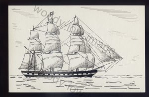 pen183 - Original Pen & Ink Postcard - US Sailing Ship - Joshua Bates , of 1844