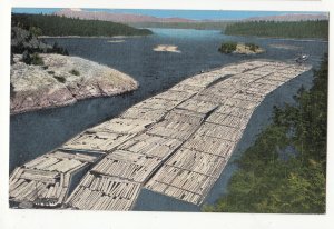 P3298 JL postcard  vintage hugh log raft tugboat deception pass washington,