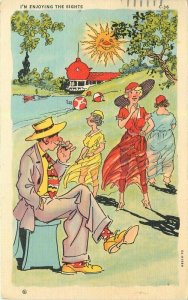 1939 Ray Walters Sexy Woman Windy Day Comic Humor Teich linen Postcard 21-10477