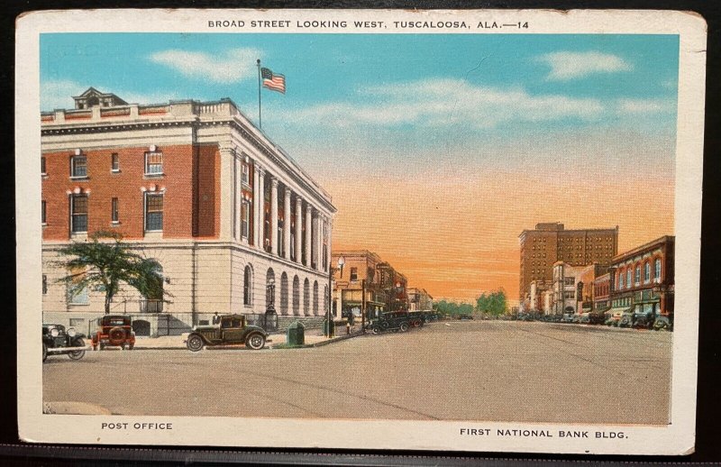 Vintage Postcard 1915-1930 Broad Street, looking west, Tuscaloosa, Alabama (AL)