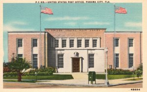 Vintage Postcard United States Post Office Building Panama City Florida FL Flags