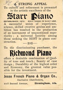 Advertising Trade Card-   Jesse French Piano& Organ Co, Birmingham, AL  (4.25...