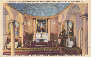 Interior Of Old Cathedral Showing Painting Of Crucifixion Vincennes Indiana C...