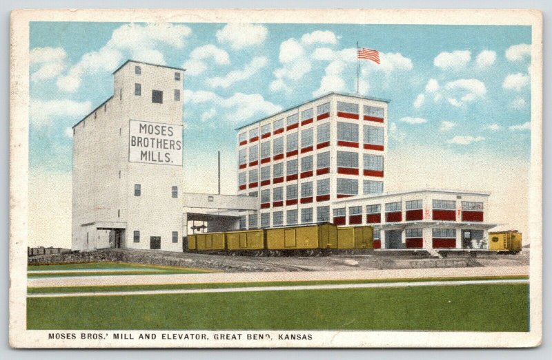 Great Bend Kansas~Moses Brothers Mill & Elevators~Railroad Car~Flour Plant~1920s 