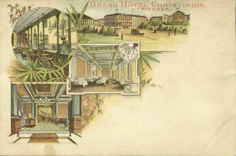 norway norge, CHRISTIANIA, Grand Hotel, Multiview (1899) Litho Postcard