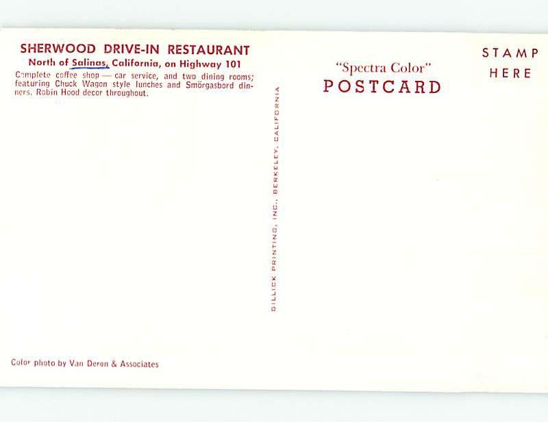 Unused Pre-1980 SHERWOOD DRIVE IN RESTAURANT Salinas California CA hs4662-12