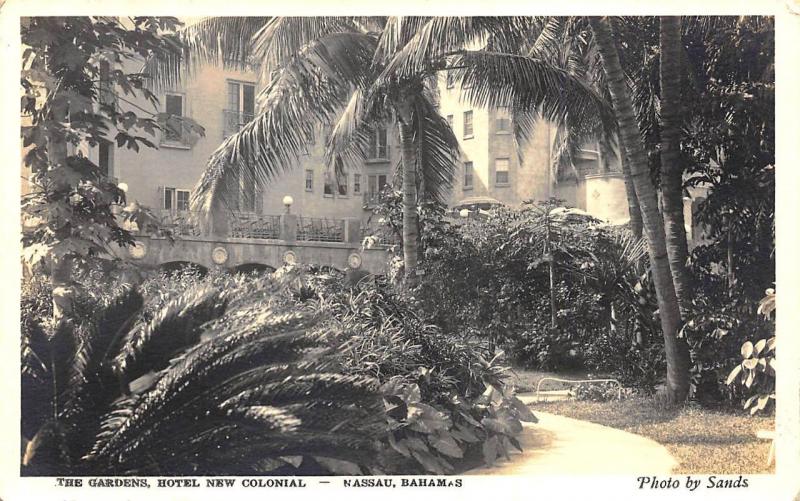 Nassau Bahamas Hotel New Colonial The Gardens Stamp RPPC Postcard