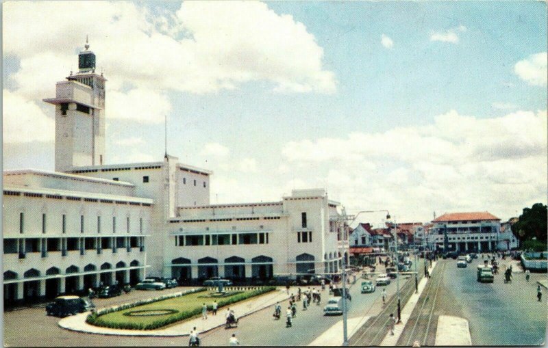 Pasar Besar Surabaja VTG Postcard Color Old Car UNP WOB Note 