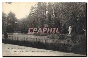 Old Postcard Montelimar park lake and the hunter statue