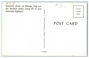 1940 Kansas Mileage Map Shortest Routes Using US K Interstate Kansas KS Postcard