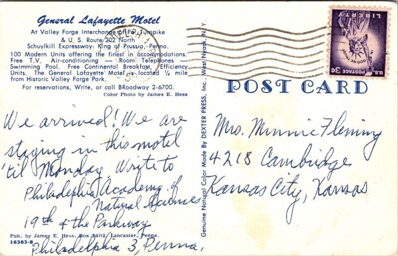 General Lafayette Motel King Prussia Pennsylvania PA Swimming Pool Postcard PM