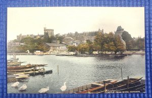 Vintage View of Windsor Castle from River with Boats & Swans England Postcard