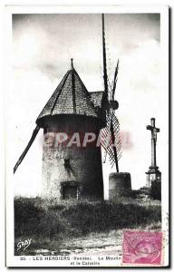 Old Postcard Les Herbiers The Mill And The Calvary