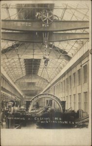 Pittsburgh? Westinghouse Factory Interior Weighing a Casting Seg c1905 RPPC