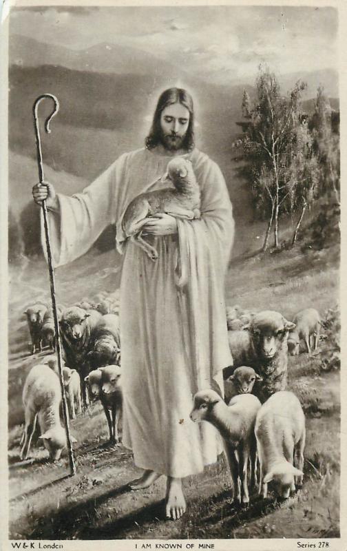 Early photo postcards religion Jesus Christ good shepherd lost sheep lamb eagle