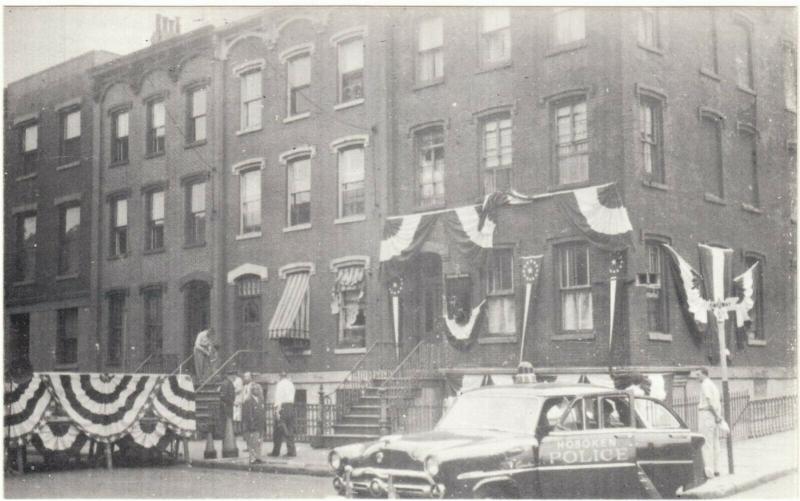 Hoboken NJ Police Car at Stephen Foster Home in 1954 Repro Postcard