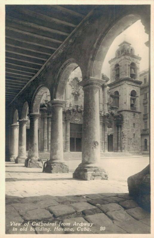 Cuba - View of Cathedral from Archway in old building Havana 02.18