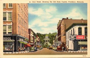 Kentucky Frankfort St Clair Street Showing The Old State Capitol Coca Cola Si...