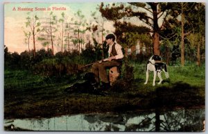 Vtg Florida FL Hunting Scene Man With Rifle Dogs 1909 View Old Card Postcard