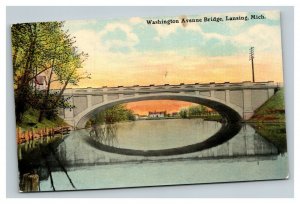 Vintage 1910's Postcard Washington Bridge Red Cedar River Lansing Michigan