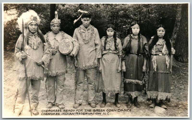 CHEROKEE INDIAN RESERVATION GREEN CORN DANCE ANTIQUE REAL PHOTO POSTCARD RPPC