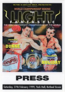 Colin Dunne vs Phillip Holiday 1999 Rare Boxing Press Pass