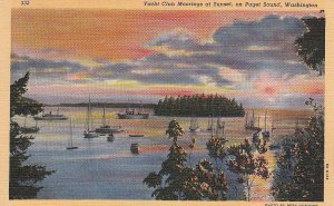 Postcard Yacht Club Moorings Sunset Puget Sound Washington