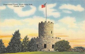 CLINTON, Iowa IA   OBSERVATION TOWER~Eagle Point Park  ca1940's Linen Postcard
