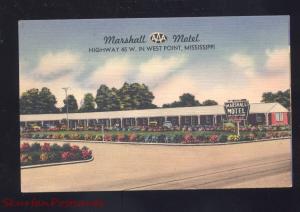 WEST POINT MISSISSIPPI MARSHALL MOTEL VINTAGE LINEN ADVERTISING POSTCARD