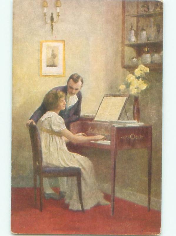 foreign Old Postcard MAN WATCHES WOMAN PLAY PIANO MUSIC AC3282