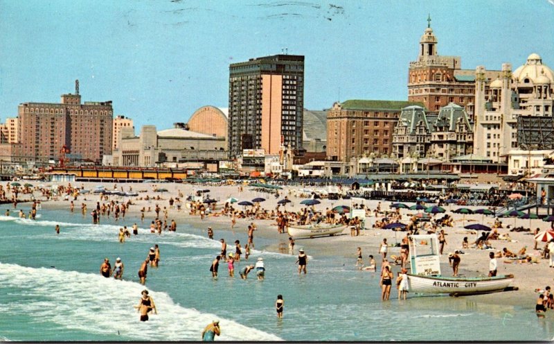 New Jersey Atlantic City View Of Beach and Skyline 1969