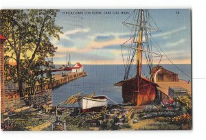 Cape Cod Massachusetts MA Postcard 1941 Harbor Ships Typical Cape Cod Scene