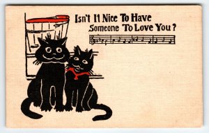 Black Cats Kittens Postcard Nice To Have Someone To Love You Music Notes Unused