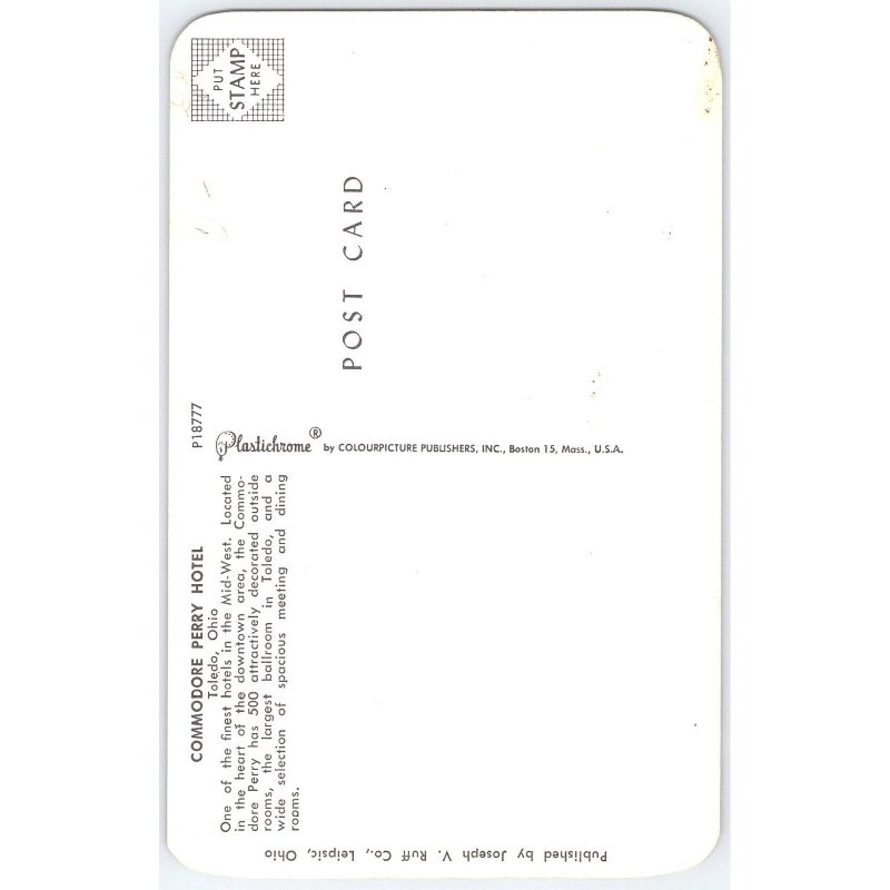 Postcard Commodore Perry Hotel Toledo Ohio Architecture