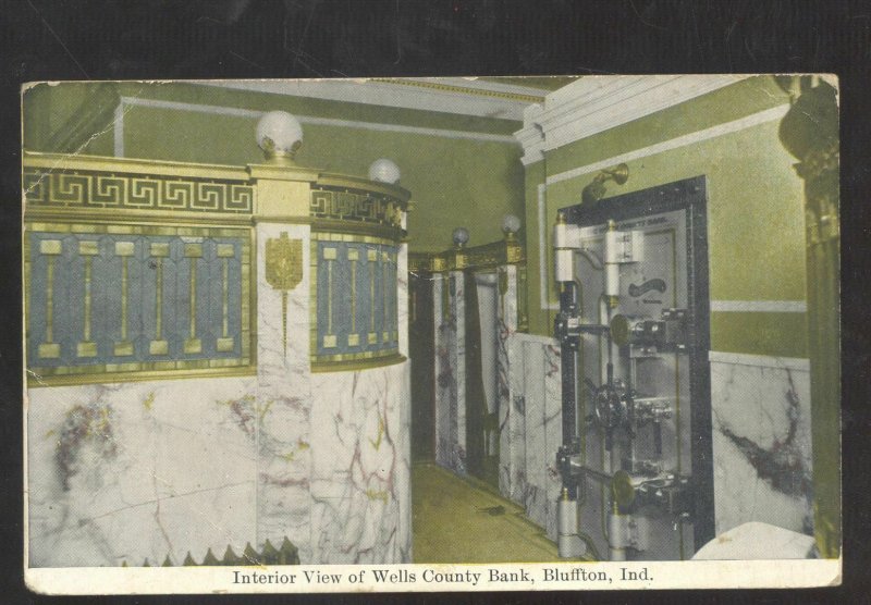 BLUFFTON INDIAN WELLS COUNTY BANK INTERIOR VINTAGE ADVERTISING POSTCARD