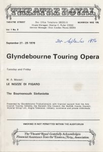 Cynthia Buchan Glyndebourne Opera 1976 Mozart Concert Programme