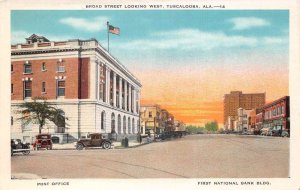 Tuscaloosa Alabama Broad Street Looking West Post Office Postcard AA64699