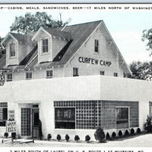 c1940s Muirkirk, MD Curfew Camp Cabins Postcard Washington DC Linen A88