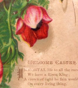 1884 Victorian Easter Card Poem Beautiful Flowers Floral #6A