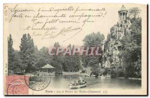 Old Postcard Paris and Lac Rocher des Buttes Chaumont