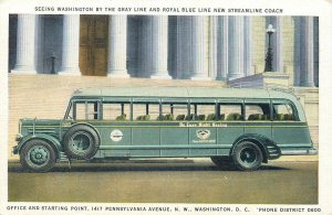 Postcard 1930s Washington DC Gray Line Royal Blue Streamline Coach DC24-3221