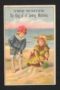 VICTORIAN TRADE CARD White Sewing Machine Kids at the Beach