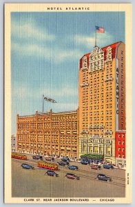Chicago Illinois~Hotel Atlantic @ Clark Street & Jackson Blvd~Vtg Linen Postcard