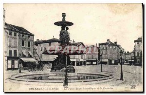 Old Postcard Chalons sur Marne La Place de la Republique and the Fountain