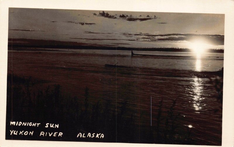 Real Photo Postcard Midnight Sun on the Yukon River, Alaska~130726