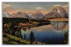 Teton Range From Jackson Lake Grand Teton Nat'l Park Wyoming c1940 Postcard