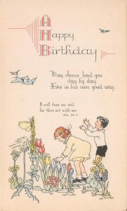 A HAPPY BIRTHDAY Greetings Psalm 23:4 Art Nouveau Religious Vintage Postcard