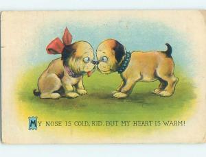 Pre-Linen comic MALE AND FEMALE DOG RUBBING NOSES TOGETHER HL2518