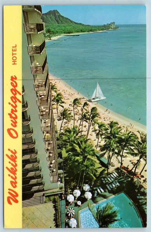 Postcard HI Honolulu Waikiki Outrigger Hotel Beach View K17