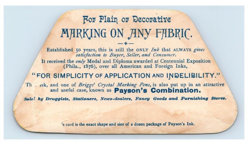1870s-80s Die-Cut Payson's Indelible Ink For Silk Linen & Cotton F136